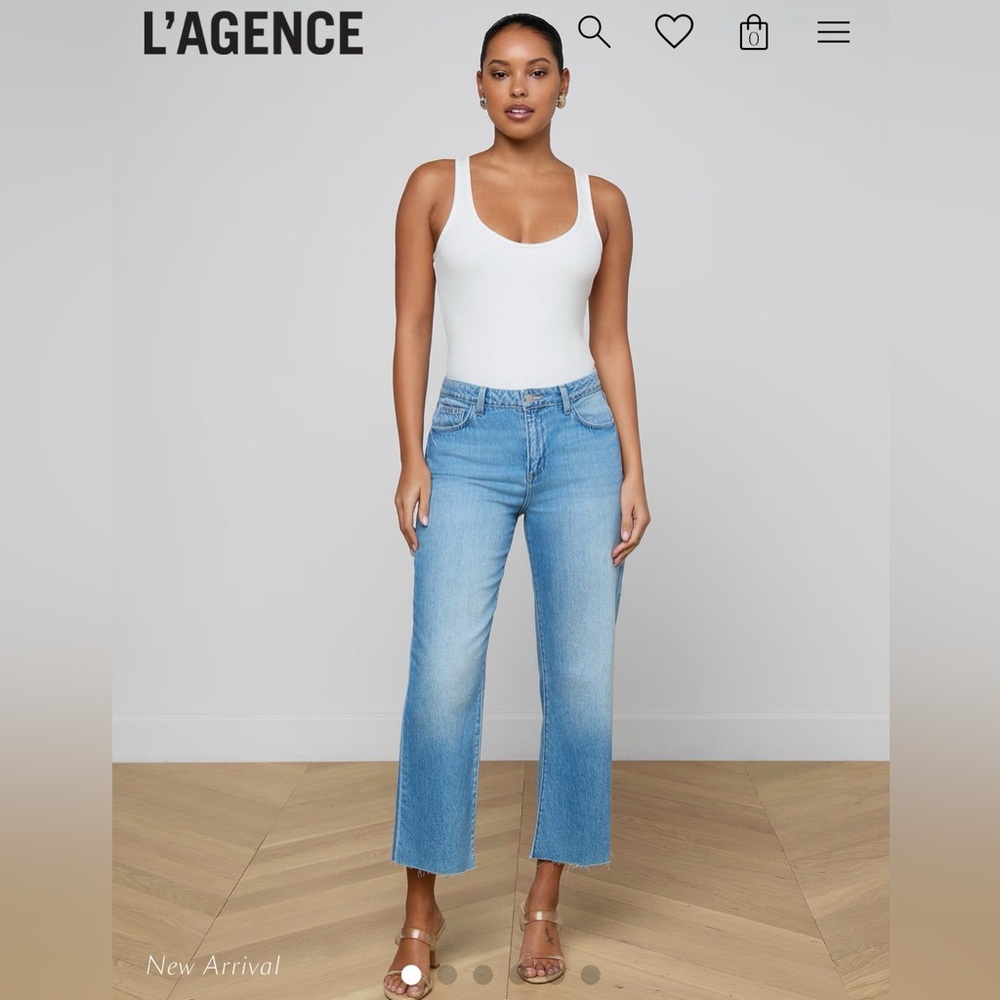 L'AGENCE Wanda High Rise Crop Wide Leg Light Blue Straight Leg Jeans NWT